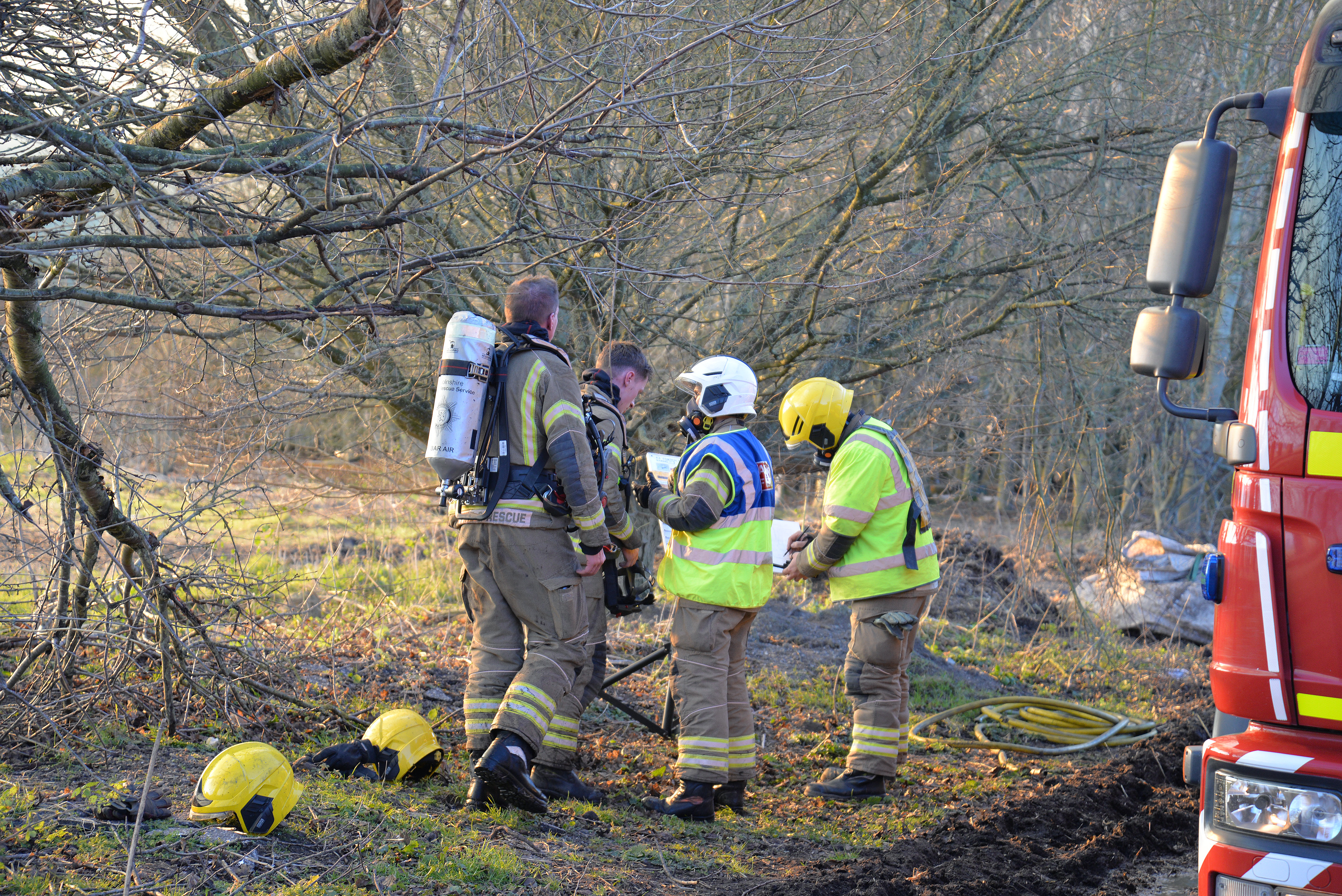 Firefighters at the scene of a wildfire