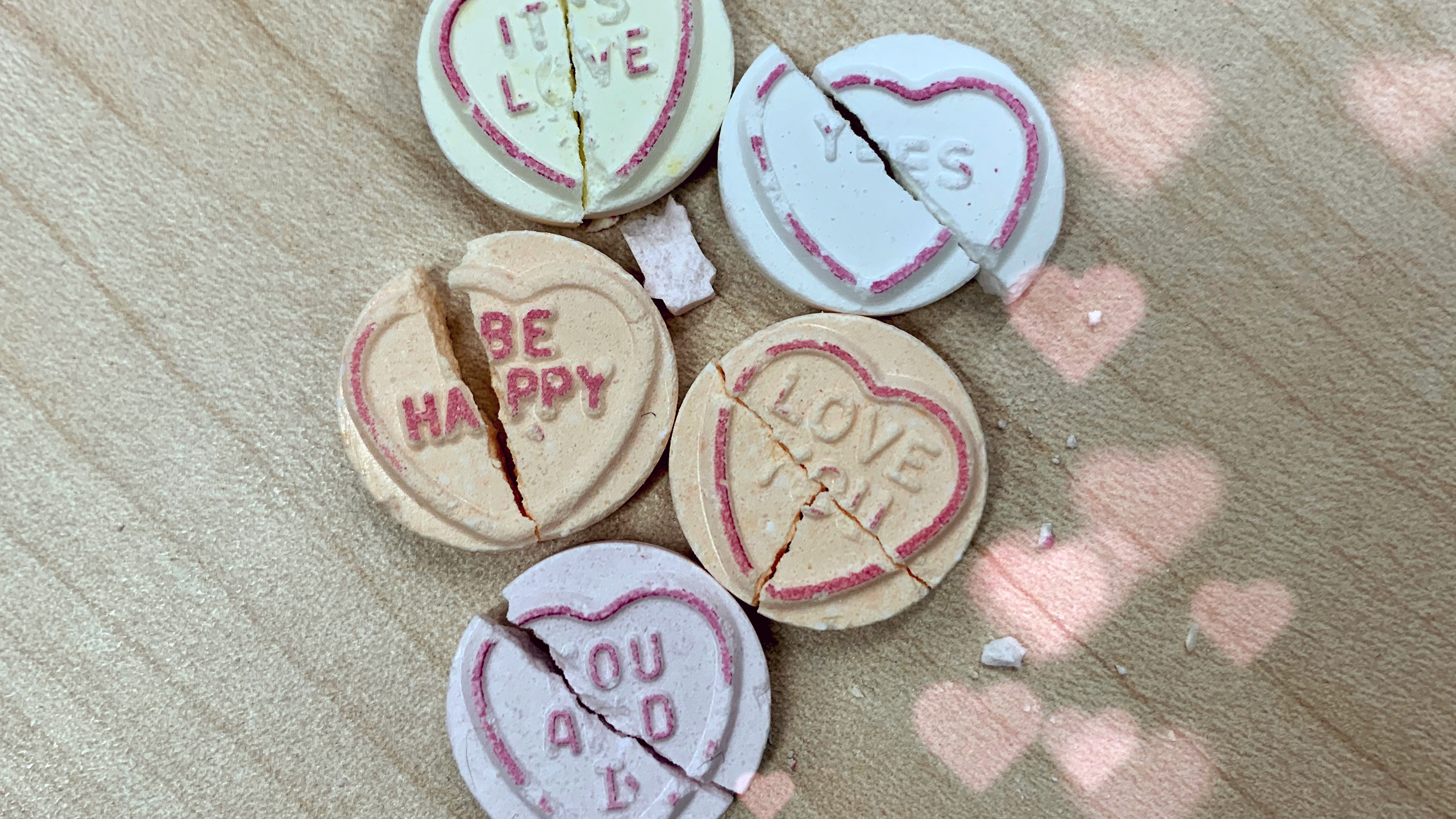 Smashed up lovehearts