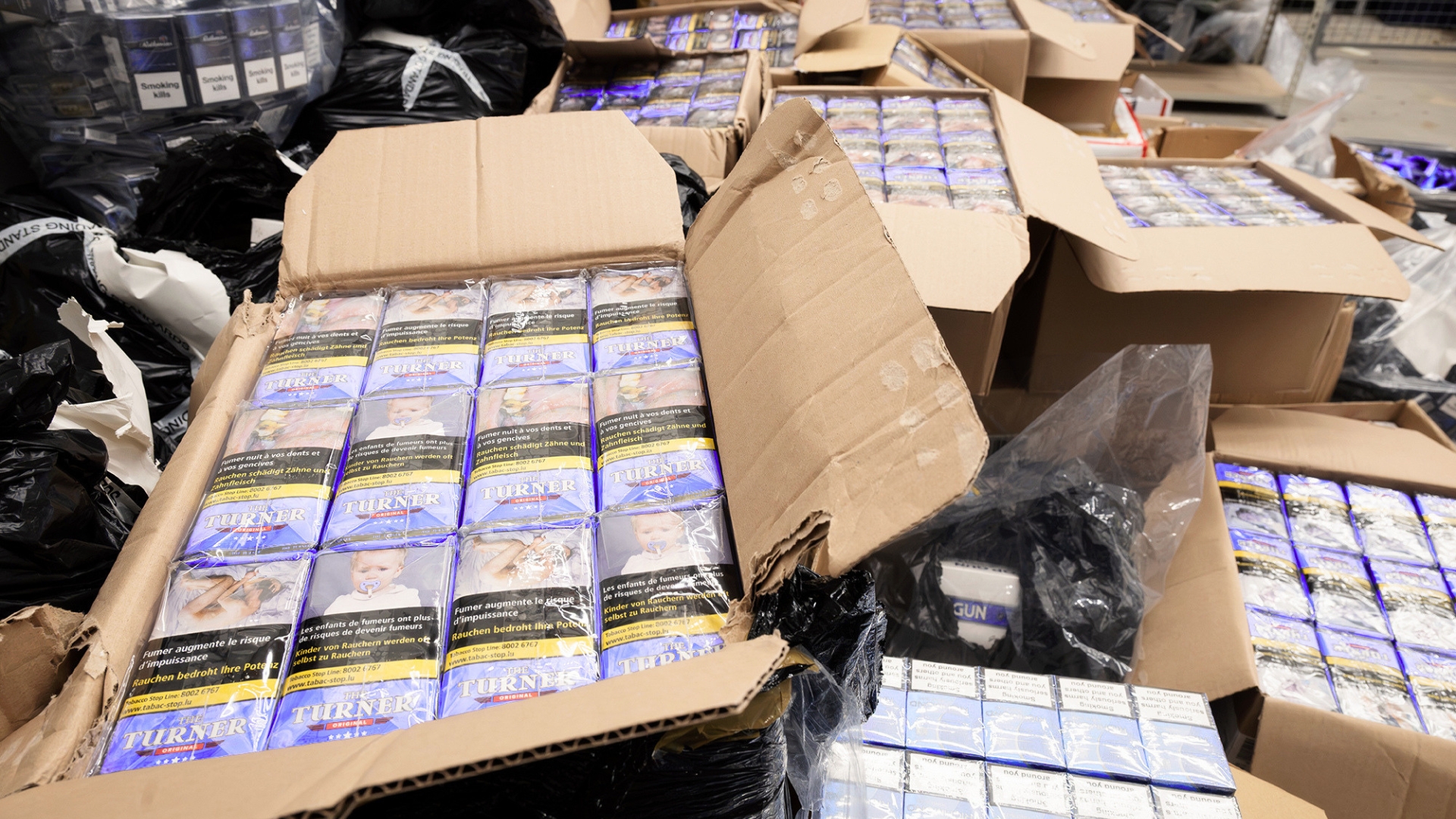 Boxes of illegal cigarettes