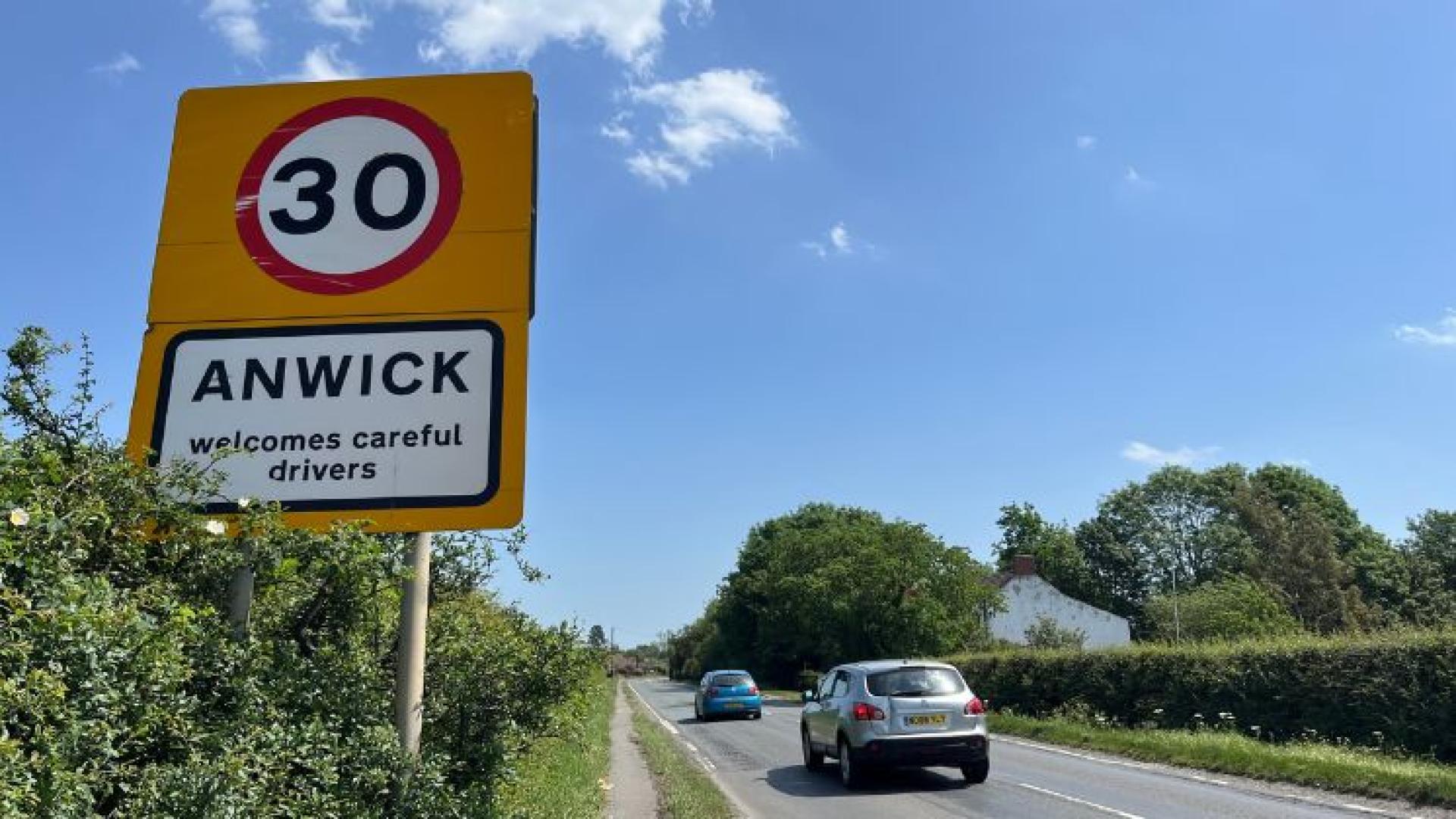 Anwick welcome sign