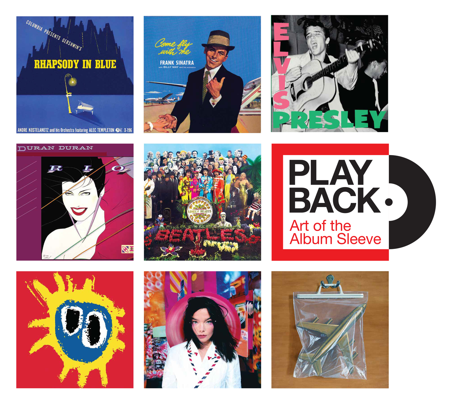 Collage of iconic album sleeves featured in the Playback exhibition