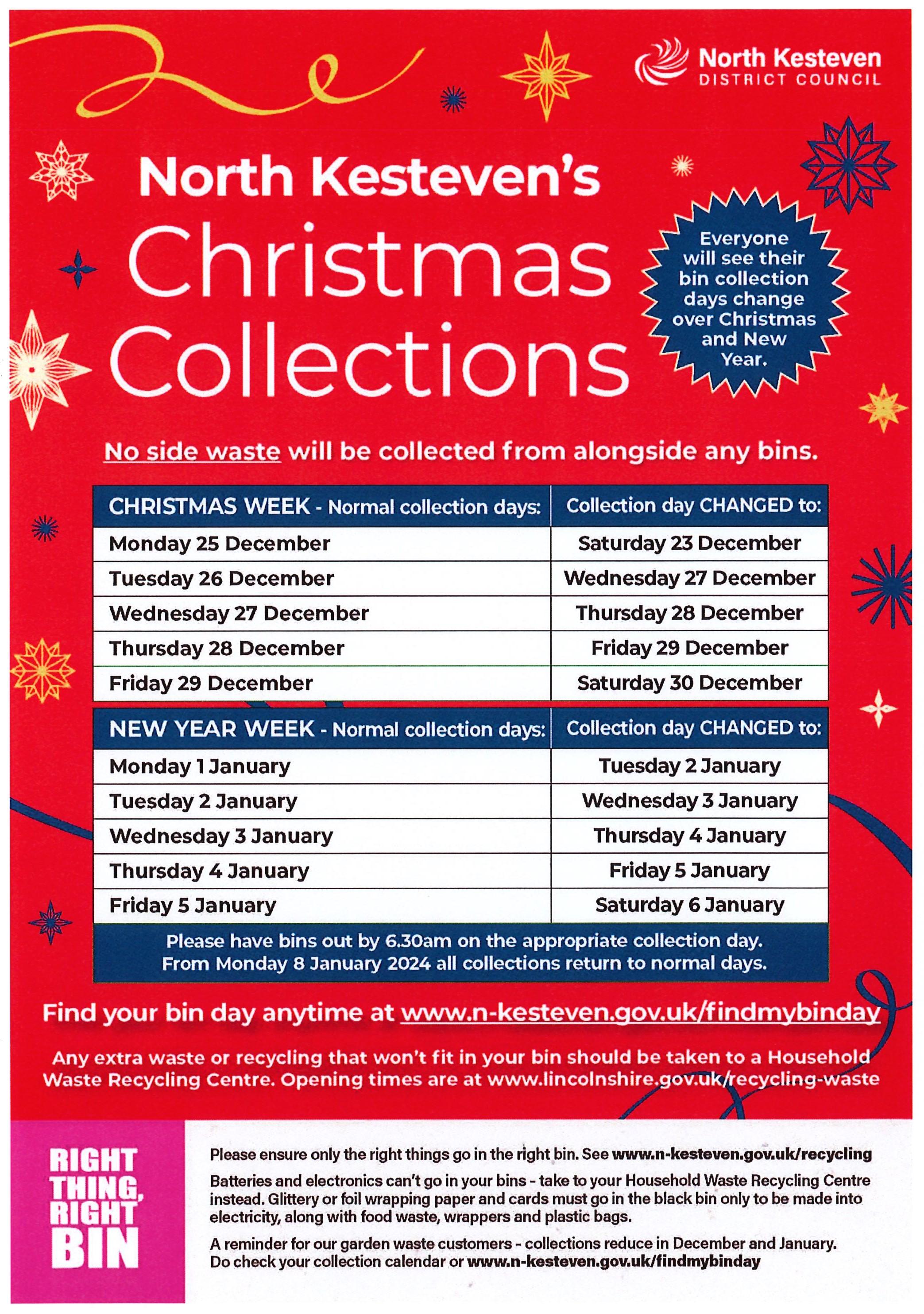 Christmas bin collections 2023
